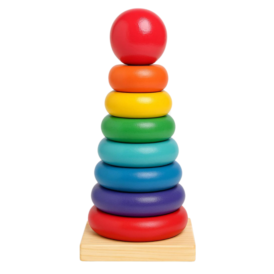 Brinquedo Educativo de Encaixar Torre de Argolas de Madeira Coloridas Montessori