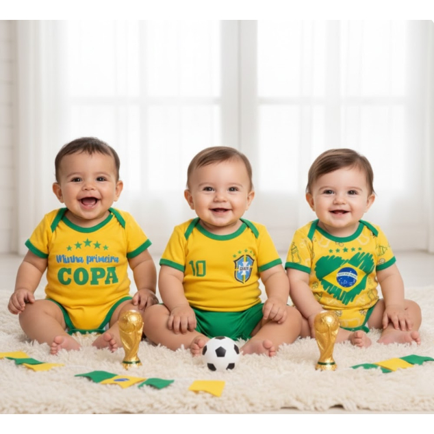 Body Bebe Brasil Temático Mêsversario Copa do Mundo - Seleção Brasileira - Copa 