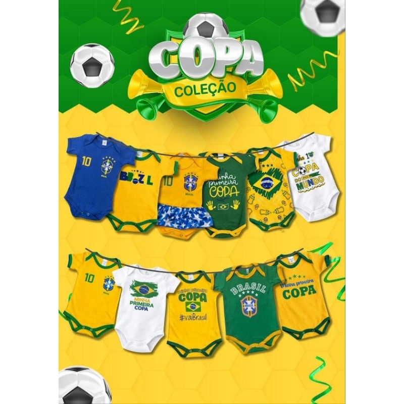 Body Minha Primeira Copa do Mundo,Brasil seleção,vários modelos,mesversário bebê