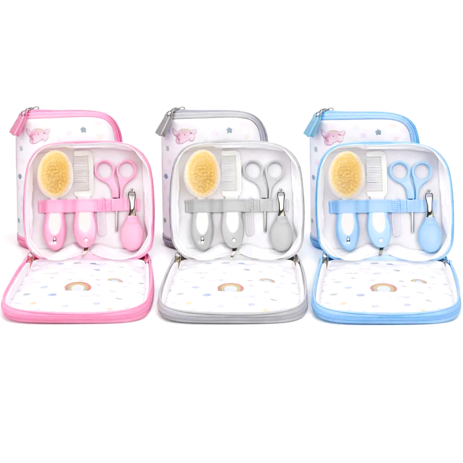 Kit Enxoval Bebê Higiene 5 Peças Completo Estojo Cuidados Cerdas Naturais Infant