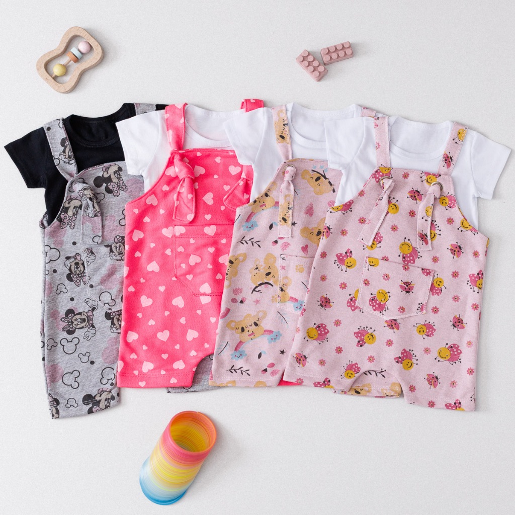 Jardineira + Camiseta Super Qualidade Conjunto Roupa de bebe menina Salopete Mac