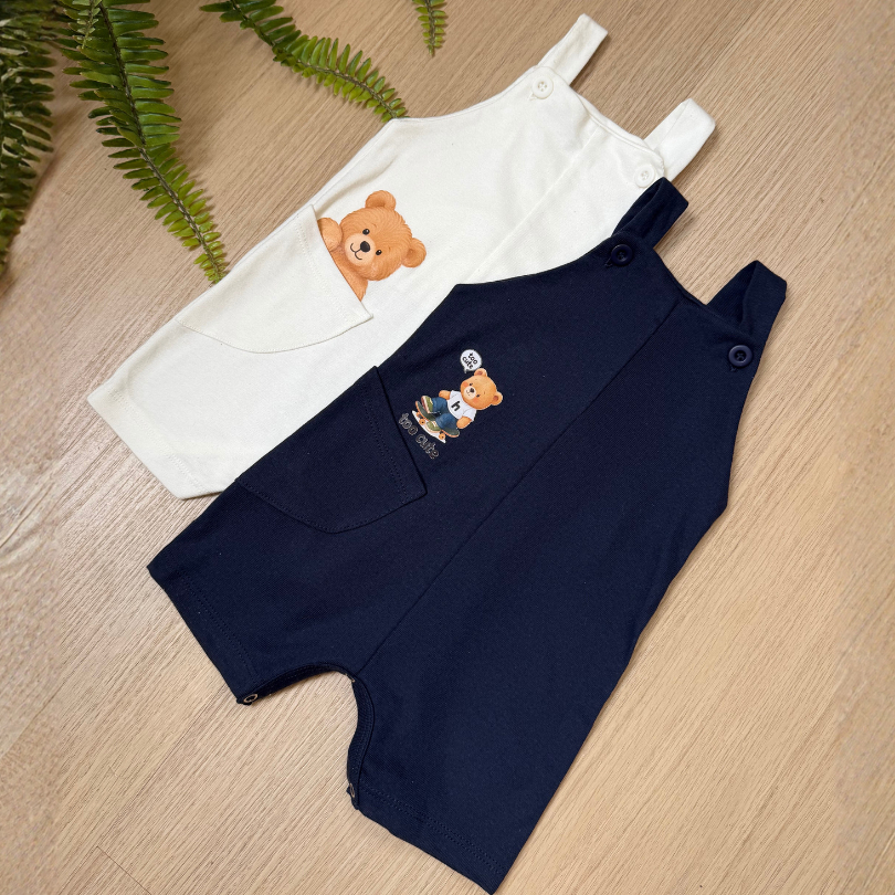 Kit 2 Macacão Jardineira Infantil Bebê Menino Menina 100% Algodão Confortável Es