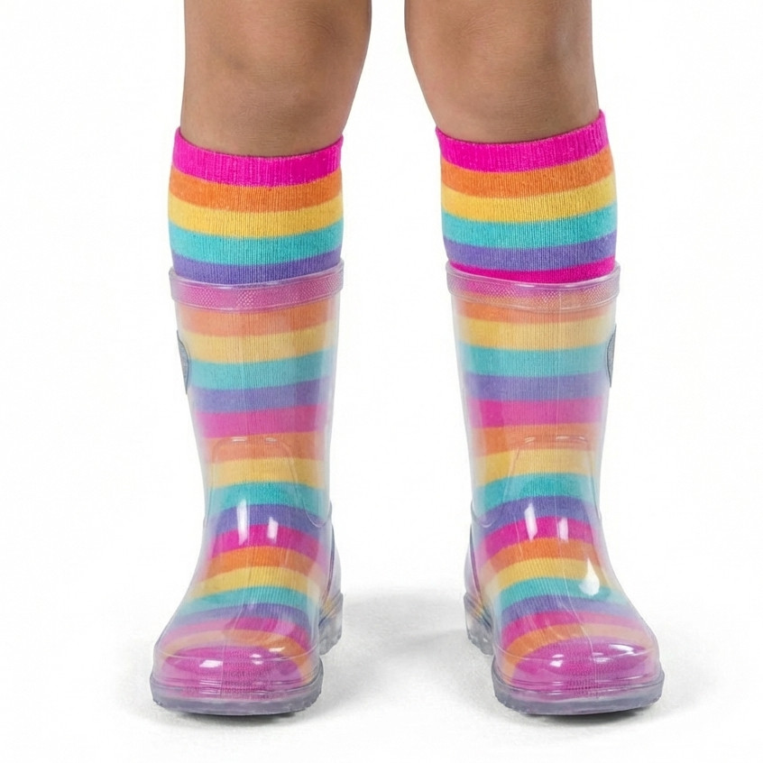 Meia Infantil Menina Galochita 3/4 Algodão Cano Longo Colorida Listrada Estampad